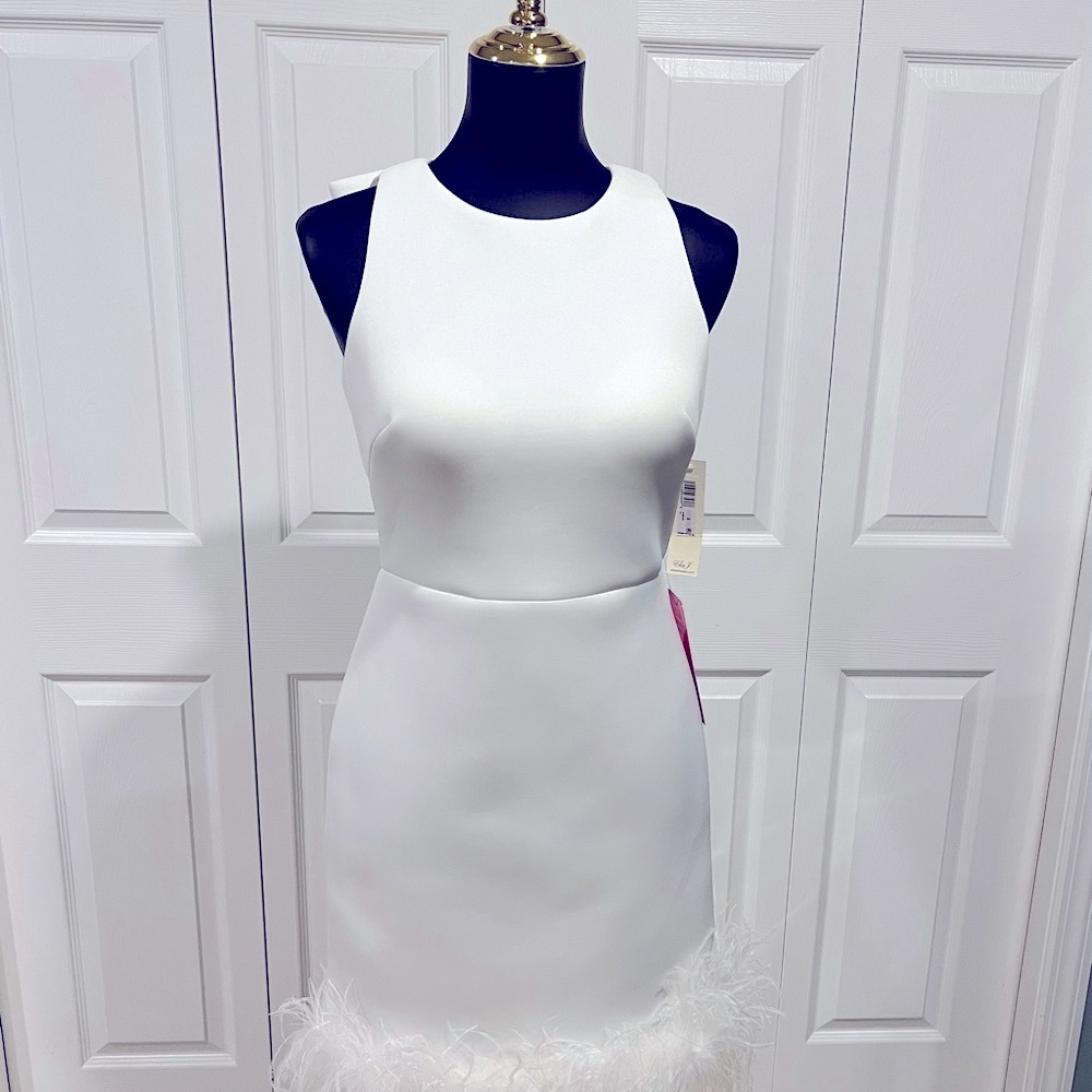 Eliza J Feather Hem Sheath Dress in Ivory, Size 6, NWT